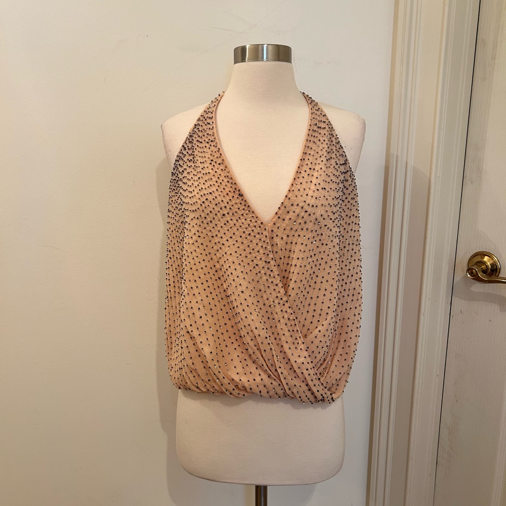 Zara Champagne Beaded Blouse Preowned